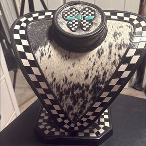 Black and White Checkered cowhide necklace holder